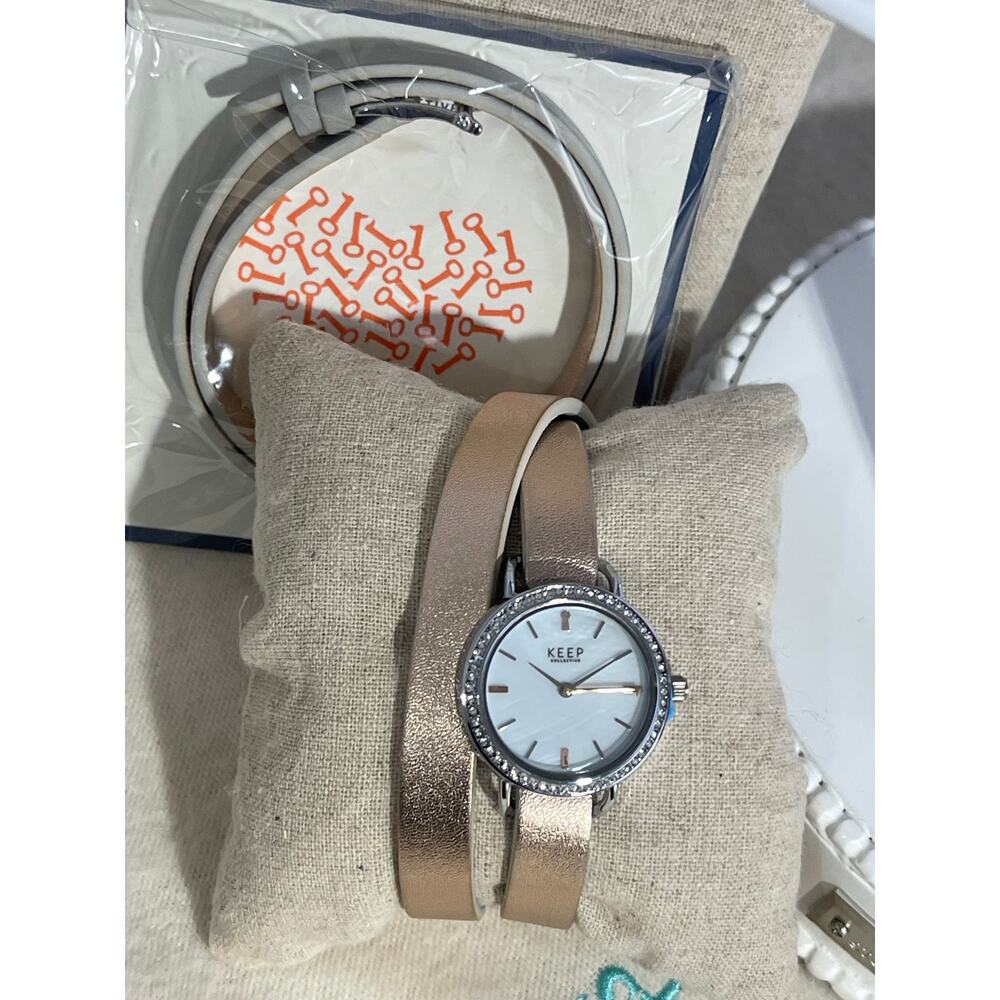Stella & Dot Keep Collective Line Round Watch Pave Quartz Like Face & Band